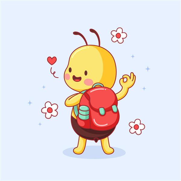 زنبور کوچولوی ناز با یک کیف قرمز کشیده به مدرسه می رود