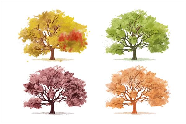 درختان چهار فصل جدا شده در تصویر وکتور کارتونی پس زمینه