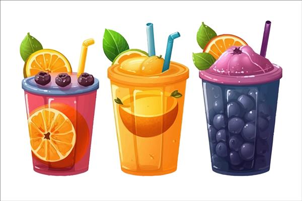 نوشیدنی های میوه ای جدا شده در تصویر وکتور کارتونی پس زمینه