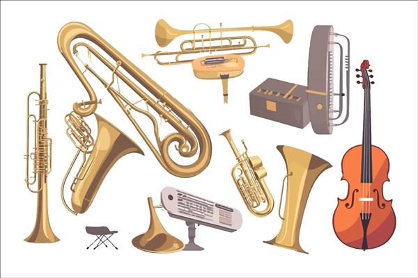 نمادهای ابزارهای موسیقی محبوب مجموعه ایزوله شده بر روی تصویر برداری کارتونی پس زمینه