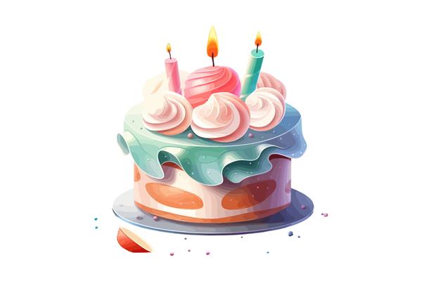 کیک تولد اولین سال اول با یک شمع جدا شده بر روی تصویر وکتور کارتونی پس زمینه