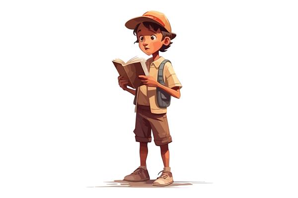 پسر کوچولوی ناز در حال خواندن شعر و یادگیری و خواندن شعر جدا شده بر روی تصویر وکتور کارتونی پس زمینه