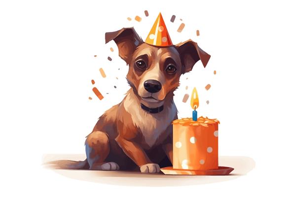 سگ شاد با شمع کیک تولد جدا شده بر روی تصویر وکتور کارتونی پس زمینه