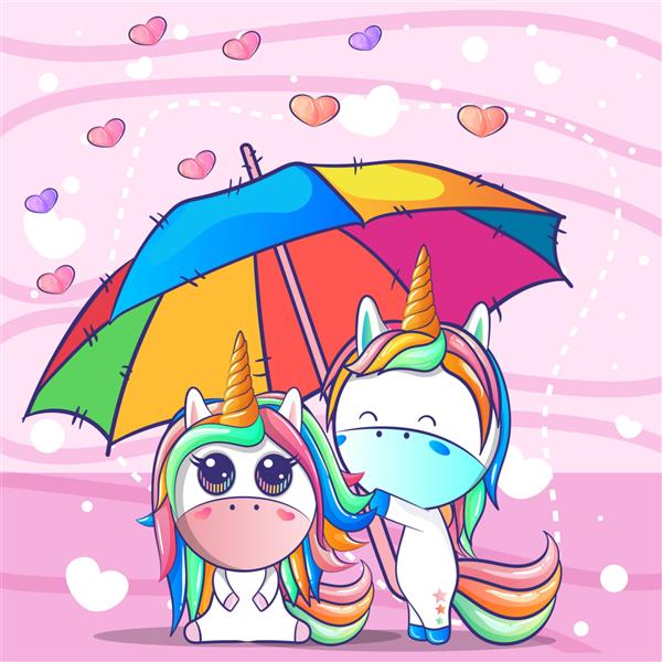 یک زوج اسب شاخدار زیر یک چتر