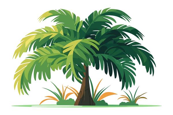 گیاه استوایی جنگل درخت نخل جدا شده در تصویر وکتور کارتونی پس زمینه