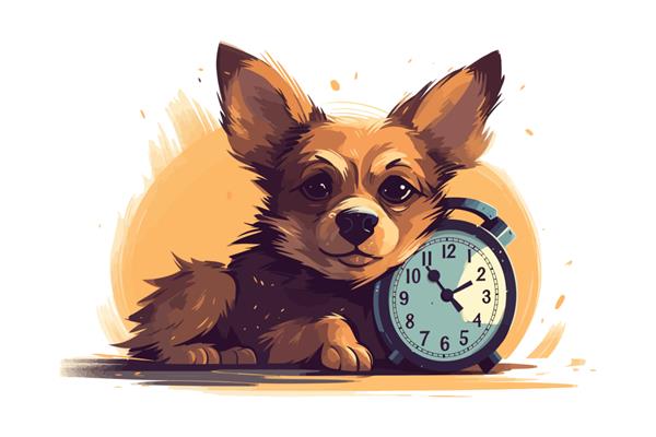 سگ ناز با ساعت زنگ دار جدا شده بر روی تصویر وکتور کارتونی پس زمینه