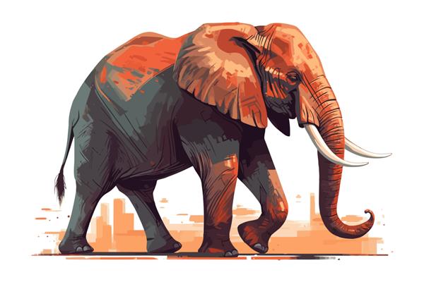 فیل حیوان قوی آفریقایی بزرگ جدا شده در تصویر وکتور کارتونی پس زمینه