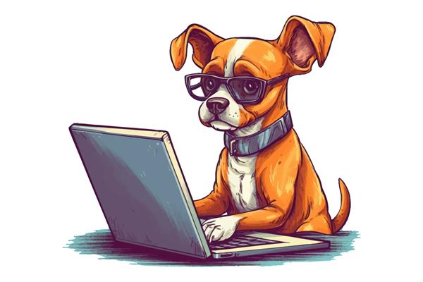 سگ ناز در لپ تاپ جدا شده در تصویر وکتور کارتونی پس زمینه