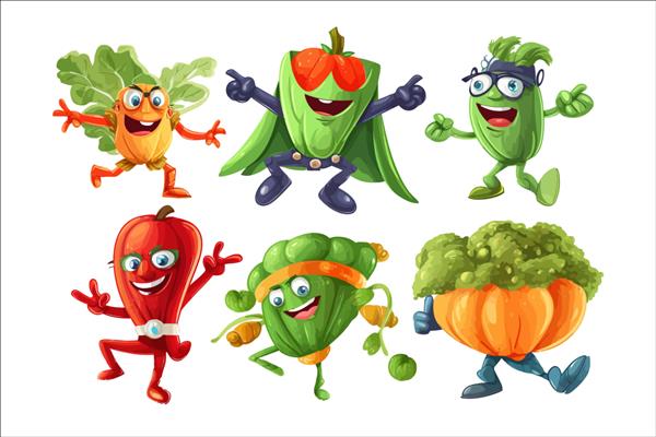 سبزیجات برای بچه ها جدا شده در تصویر وکتور کارتونی پس زمینه