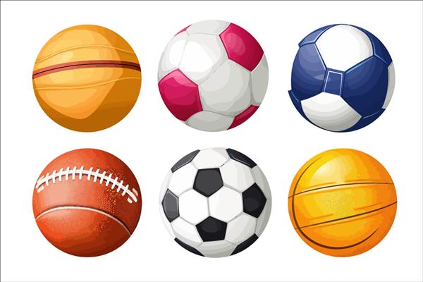 توپ های ورزشی جدا شده بر روی تصویر وکتور کارتونی پس زمینه