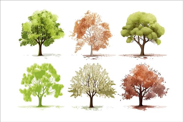 درختان چهار فصل جدا شده در تصویر وکتور کارتونی پس زمینه