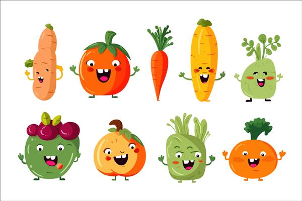 سبزیجات برای بچه ها جدا شده در تصویر وکتور کارتونی پس زمینه