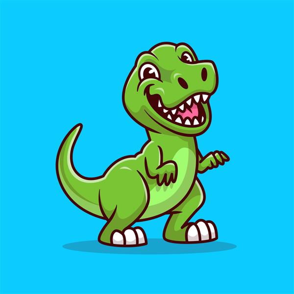تصویر آیکون کارتونی خندان تیرانوزاروس زیبا مفهوم آیکون دایناسورهای حیوانی جدا شده است سبک کارتونی تخت