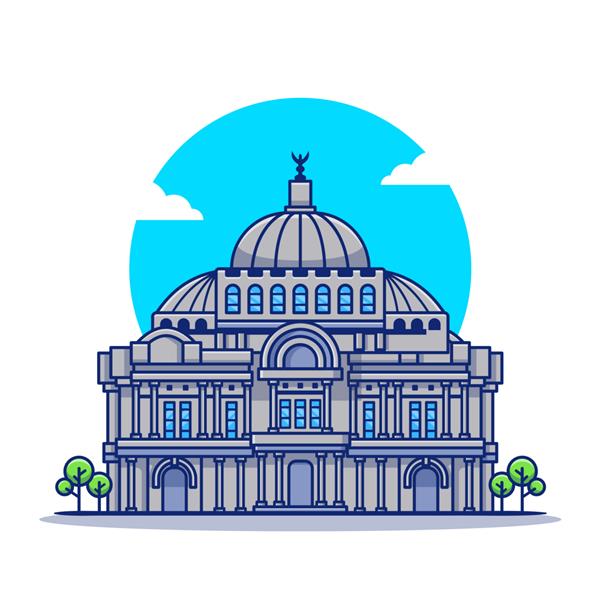 تصویر آیکون کارتونی کاخ مکزیک مفهوم نماد مسافرتی ساختمان معروف جدا شده است سبک کارتونی تخت