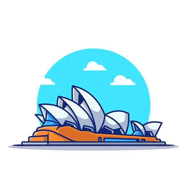 تصویر آیکون کارتونی خانه اپرای سیدنی مفهوم نماد مسافرتی ساختمان معروف جدا شده است سبک کارتونی تخت
