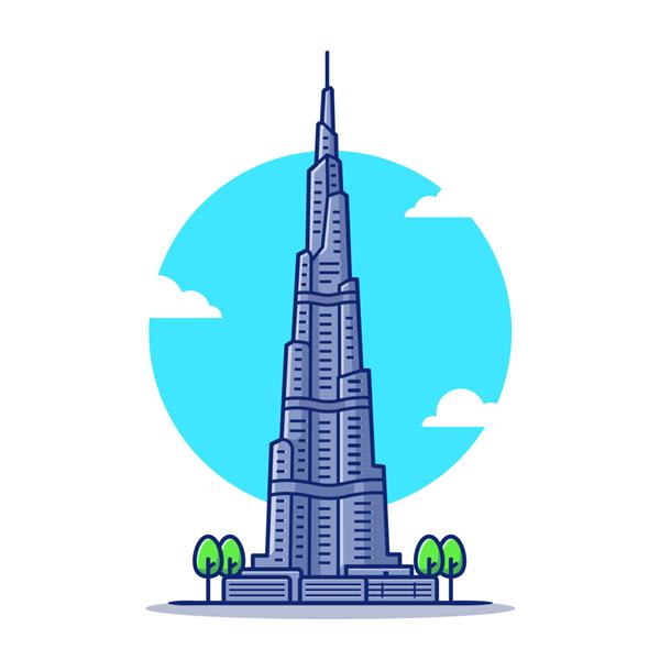 تصویر آیکون کارتونی برج خلیفه مفهوم نماد مسافرتی ساختمان معروف جدا شده است سبک کارتونی تخت