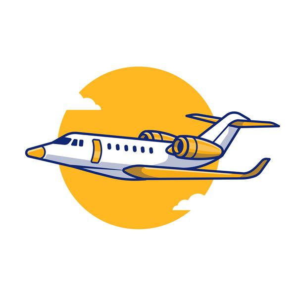 تصویر آیکون کارتونی هواپیمای مسافربری حمل و نقل هوایی نماد مفهوم حق بیمه جدا شده سبک کارتونی تخت