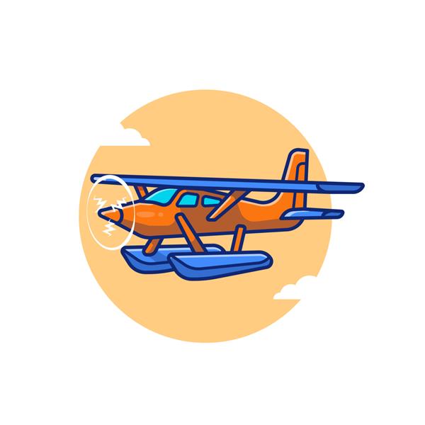 تصویر آیکون کارتونی هواپیمای قدیمی حمل و نقل هوایی نماد مفهوم حق بیمه جدا شده سبک کارتونی تخت