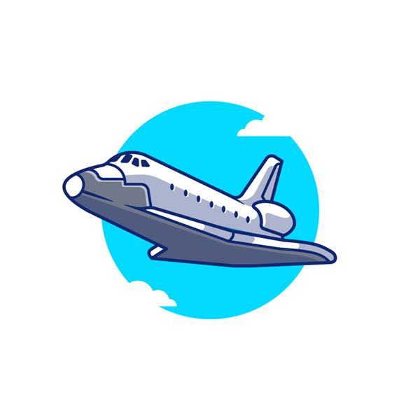 تصویر آیکون کارتونی پرواز هواپیمای فضایی حمل و نقل هوایی نماد مفهوم حق بیمه جدا شده سبک کارتونی تخت