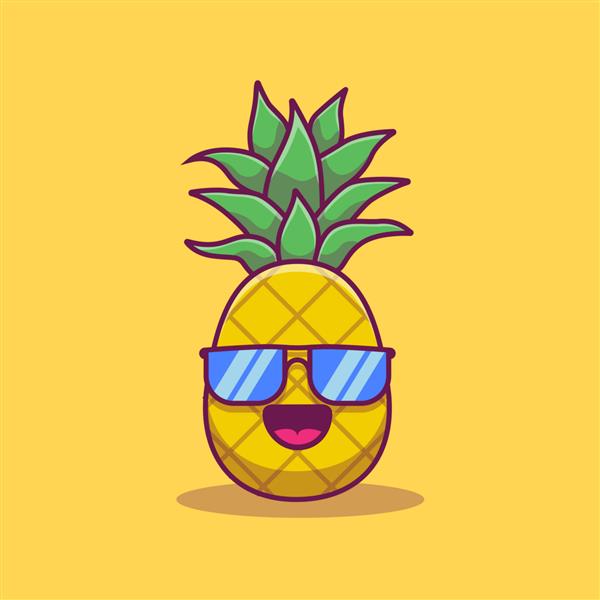 تصویر کارتونی آناناس زیبا با عینک مفهوم نماد میوه تابستانی جدا شده است سبک کارتونی تخت