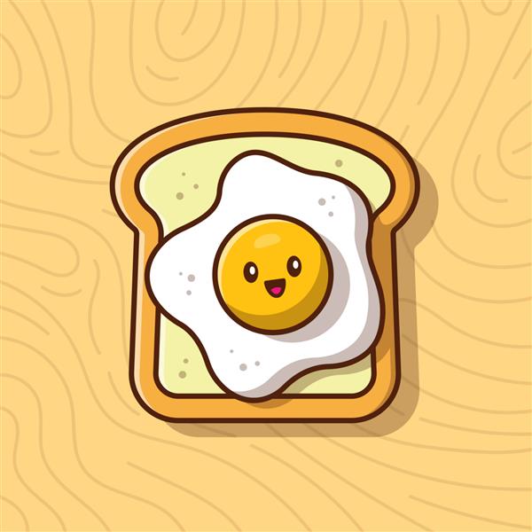 نان برشته شده ناز صبحانه با تصویر نماد تخم مرغ مفهوم نماد صبحانه غذا جدا شده است سبک کارتونی تخت