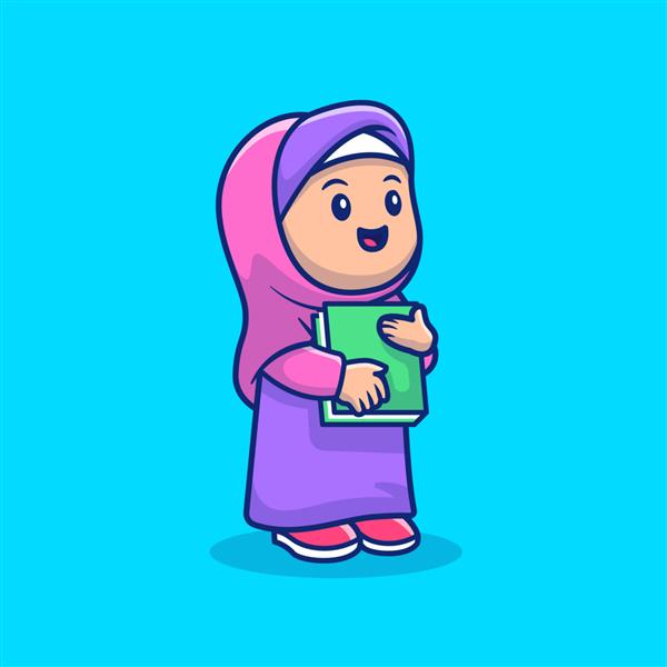 تصویر آیکون کتاب در دست دختر ناز شخصیت کارتونی طلسم ماه رمضان