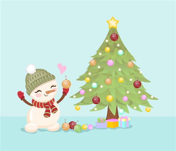 درخت کریسمس آدم برفی و هدایا