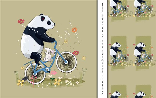 پاندا و اسم حیوان دست اموز کوچک روی دوچرخه با گل