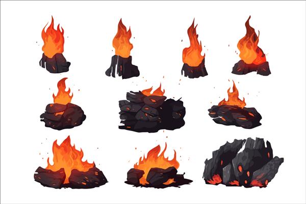سوزاندن ذغال چوب جدا شده بر روی تصویر وکتور کارتونی پس زمینه