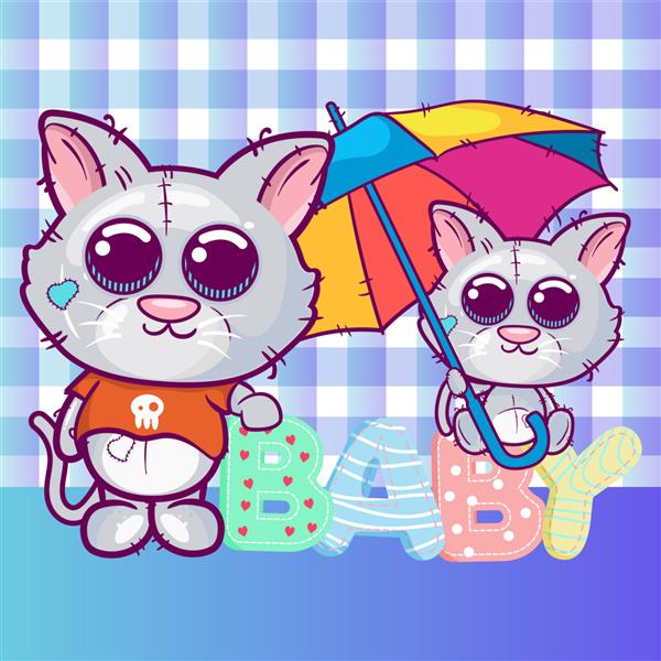 کارت تبریک بچه گربه پسر و دختر با چتر