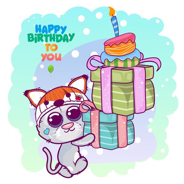 کارت تبریک تولد با بچه گربه ناز