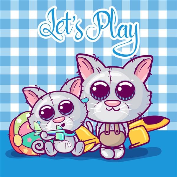 کارت تبریک بچه گربه پسر و دختر در زمینه اسباب بازی