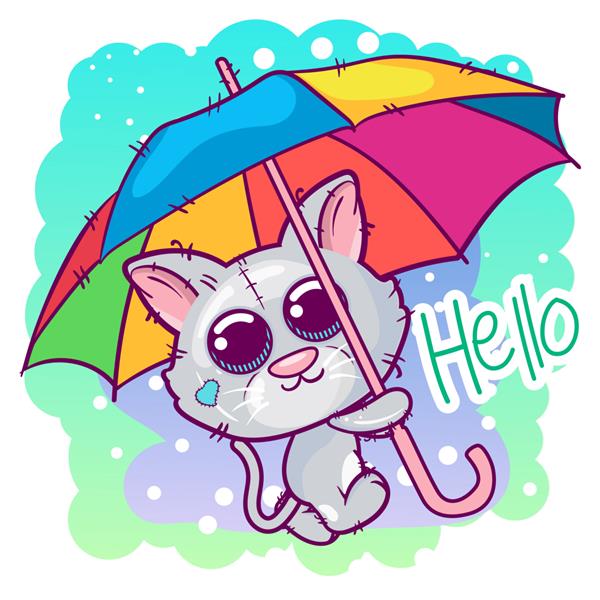 کارتون بچه گربه ناز با چتر