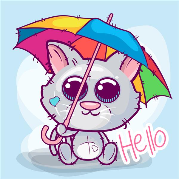 بچه گربه کارتونی ناز با چتر