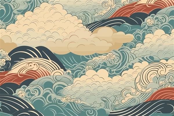 تصویر برداری پس زمینه الگوی ژاپنی ابر موجی سنتی شرقی مینیمالیستی به سبک ژاپنی