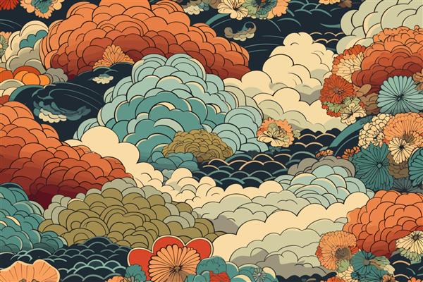 یک الگوی زیبا از تصویر برداری سنتی ژاپنی شرقی به سبک مینیمالیستی ژاپنی