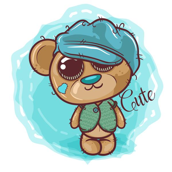 خرس کارتونی زیبا در کلاه - وکتور