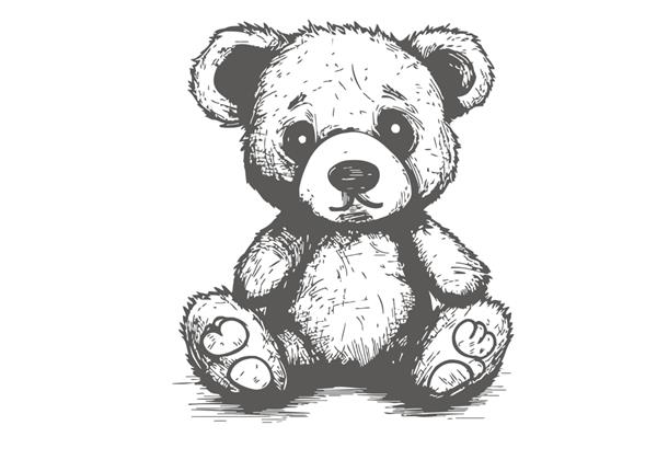 خرس عروسکی سیاه و سفید یک طرح دستی برجسته شده بر روی تصویر برداری پس زمینه سفید