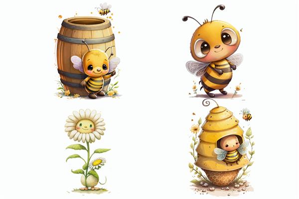 مجموعه بشکه زنبور عسل از کندوی عسل و گل در تصویر وکتور جدا شده به سبک سه بعدی