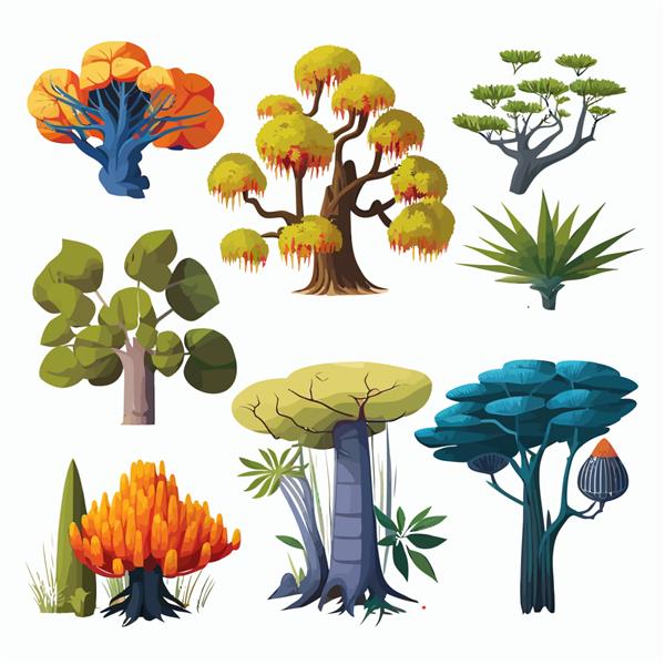 جنگل های بارانی استوایی و نیمه گرمسیری جدا شده بر روی تصویر وکتور مسطح کارتونی پس زمینه