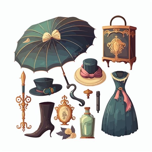 ست چکمه های کلاه چتری و دستکش اقلام زنانه ایزوله شده بر روی تصویر وکتور مسطح کارتونی پس زمینه