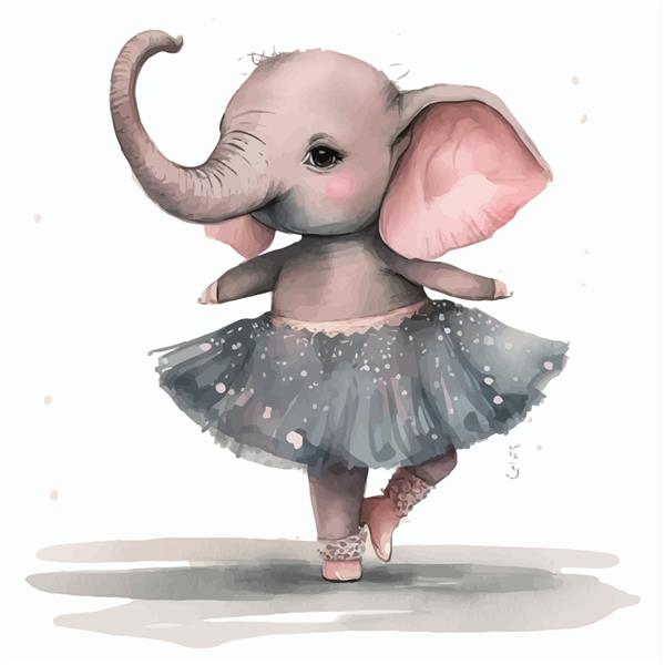 بالرین فیل در لباس صورتی در تصویر برداری جدا شده به سبک سه بعدی