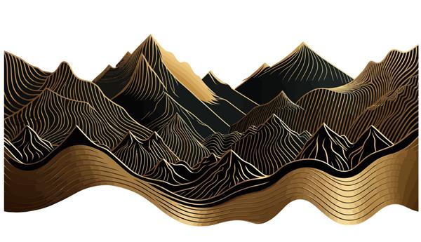 طرح کاغذ دیواری طلایی لوکس پس زمینه هنری خط کوهستانی برای پوشش در تصویر برداری سنتی شرقی مینیمالیستی به سبک ژاپنی