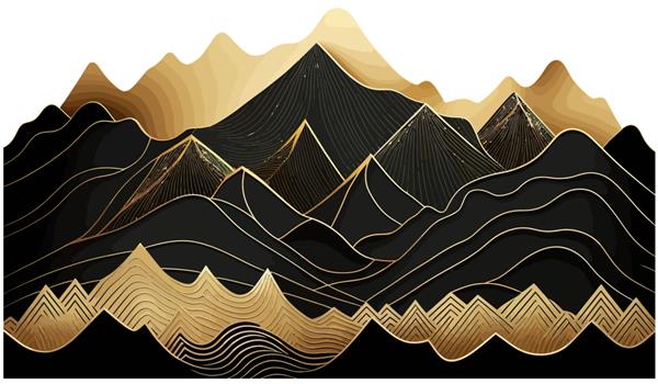 طرح کاغذ دیواری طلایی لوکس پس زمینه هنری خط کوهستانی برای پوشش در تصویر برداری سنتی شرقی مینیمالیستی به سبک ژاپنی