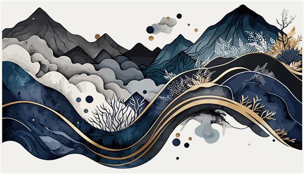 وکتور پس زمینه کوه در تصویر برداری سنتی به سبک مینیمالیستی ژاپنی شرقی