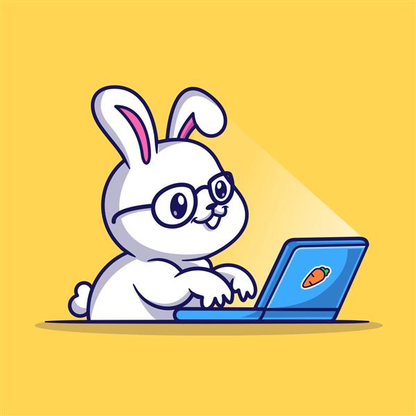 خرگوش ناز کار بر روی لپ تاپ کارتونی آیکون وکتور تصویر آیکون فناوری حیوانات جدا شده است