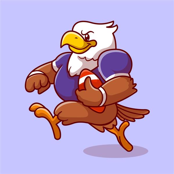 عقاب ناز در حال بازی فوتبال راگبی کارتونی آیکون وکتور تصویر نماد ورزش حیوانات جدا شده