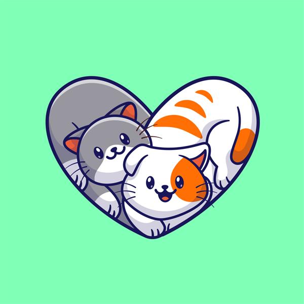 دوست زوج گربه ناز با شکل عشق کارتونی آیکون وکتور تصویر طبیعت حیوانات آیکون جدا شده