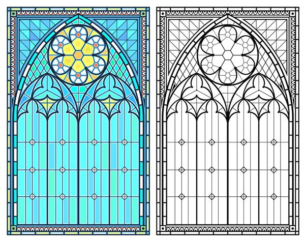 مجموعه وکتور شیشه رنگی گوتیک قرون وسطایی