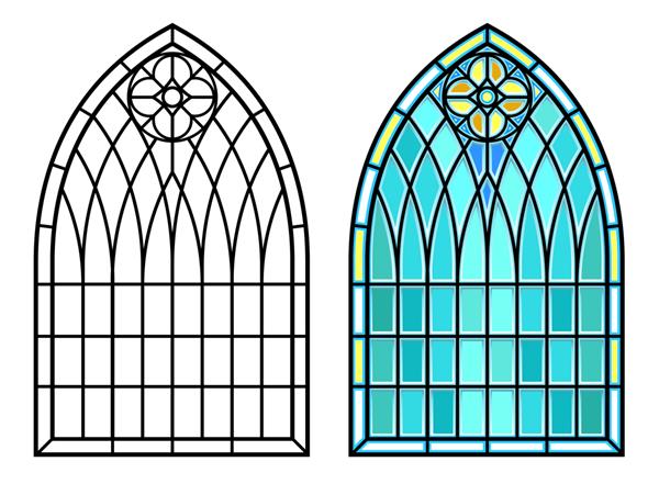 مجموعه وکتور شیشه رنگی گوتیک قرون وسطایی